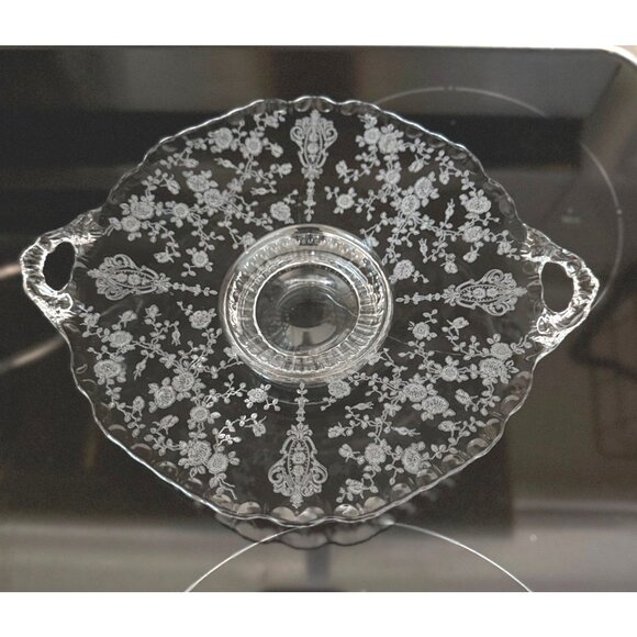 Cambridge Glass Rose Point Etch 2 Handled Low Footed Plate # 3900/131 Elegant - Picture 1 of 6